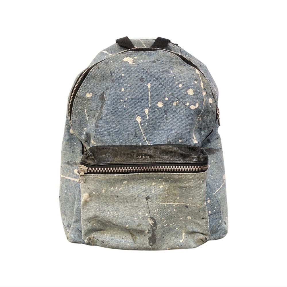 AMIRI PAINT SPLASH DISTRESSED DENIM BACKPACK